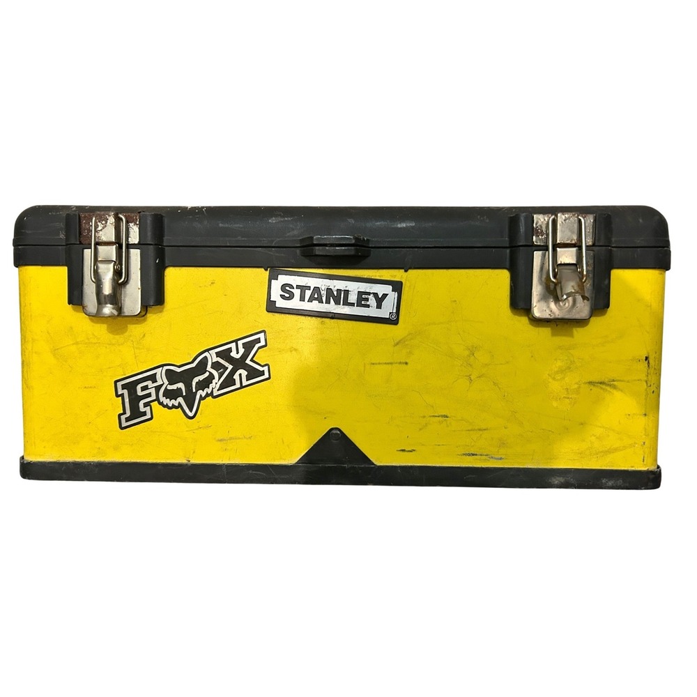Vintage Stanley Tool Box Yellow Black Plastic Metal Latches Small Parts Drawer
